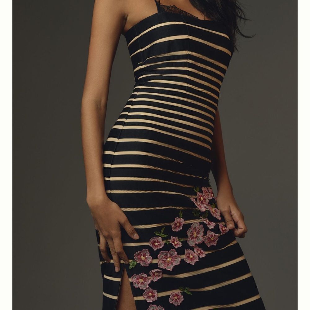 Maeve x Anthropologie Striped Floral Appliqué Midi Dress - Picture 4 of 10